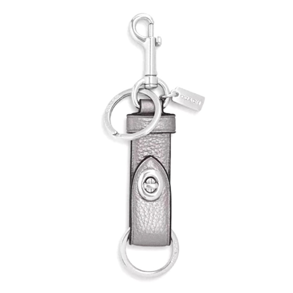NEW! Metallic Pebbled Leather Trigger Snap Bag Charm Dbl End Valet Key Ring NWT